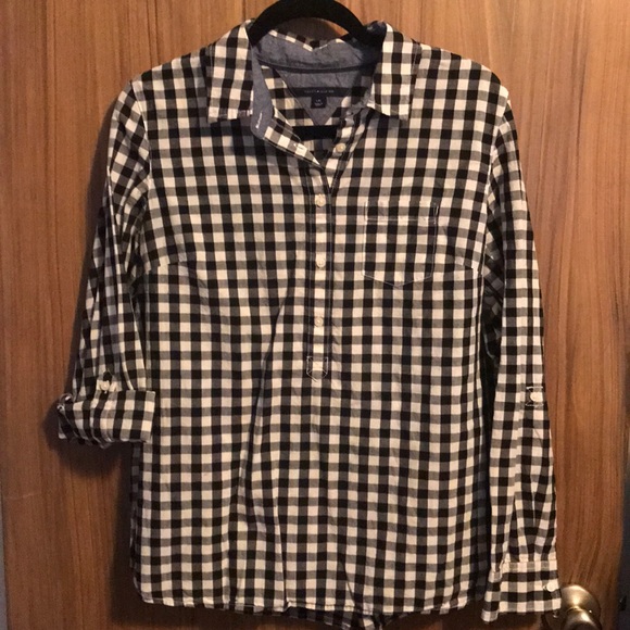 Tommy Hilfiger Tops - BWhalf button down checked long sleeve top-L